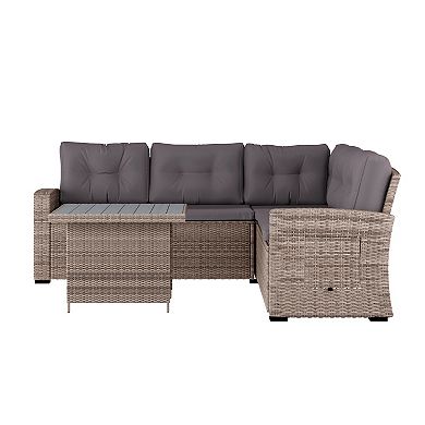 Merrick Lane Indoor/outdoor Wicker Rattan Sofa/dining Table Conversation Set