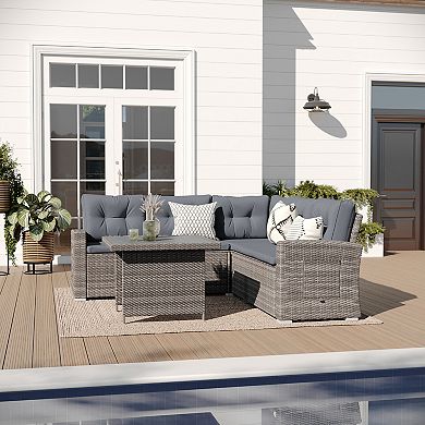 Merrick Lane Indoor/outdoor Wicker Rattan Sofa/dining Table Conversation Set