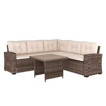 Merrick Lane Indoor/outdoor Wicker Rattan Sofa/dining Table Conversation Set