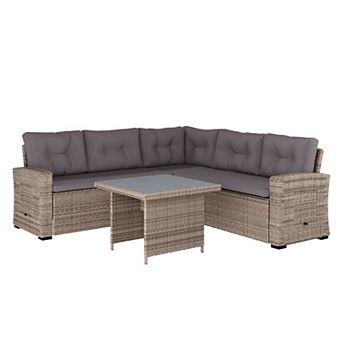 Merrick Lane Indoor/outdoor Wicker Rattan Sofa/dining Table Conversation Set