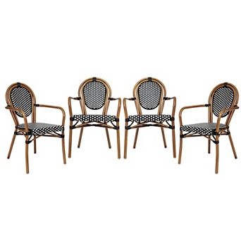 Merrick Lane 4 Pack Bistro Chair With Pe Rattan Seat And Metal Frame