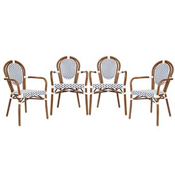 Merrick Lane 4 Pack Bistro Chair With Pe Rattan Seat And Metal Frame