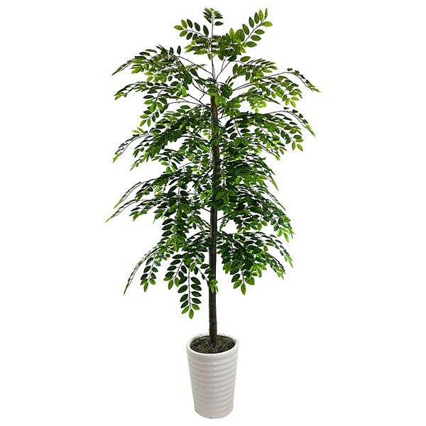 LCG 6.5 ft. Artificial Wisteria Tree in White Ribbed Ceramic Planter