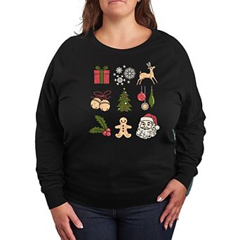 Plus Size Christmas Icon Grid French Terry Long Sleeve Tee