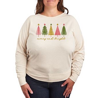 Plus Size Merry & Bright Christmas French Terry Long Sleeve Tee