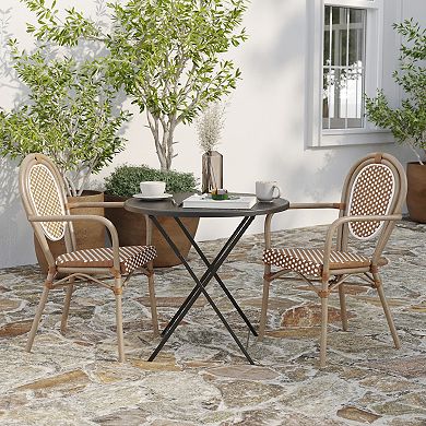 Merrick Lane 2 Pack Bistro Chair With Pe Rattan Seat And Metal Frame