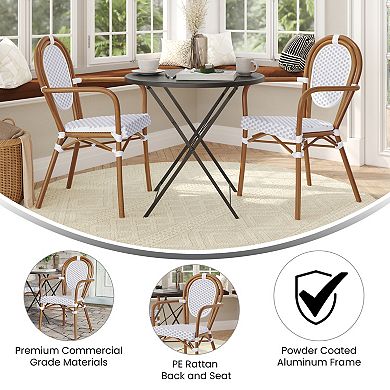 Merrick Lane 2 Pack Bistro Chair With Pe Rattan Seat And Metal Frame