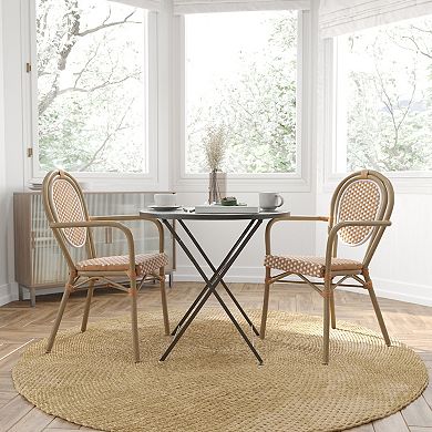 Merrick Lane 2 Pack Bistro Chair With Pe Rattan Seat And Metal Frame