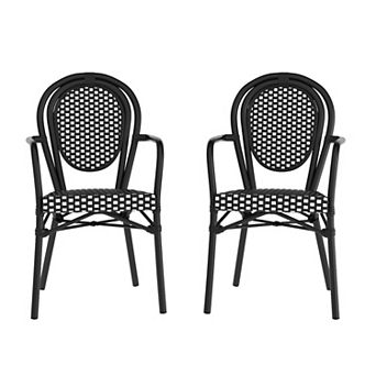 Merrick Lane 2 Pack Bistro Chair With Pe Rattan Seat And Metal Frame