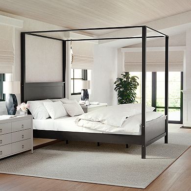 Martha Stewart Wooden Canopy Platform Bed with Headboard and Footboard