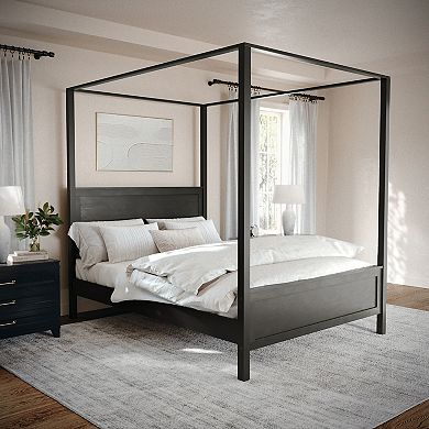 Martha Stewart Wooden Canopy Platform Bed with Headboard and Footboard