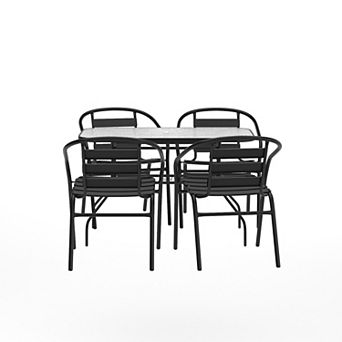 Merrick Lane 5 pc Outdoor Dining Set With Glass Table, 6 Metal Slat Chairs