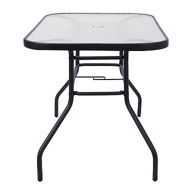 Merrick Lane 5pc Outdoor Dining Set With Glass Table, 6 Metal Slat Chairs