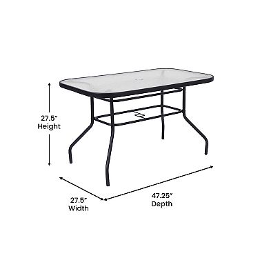 Merrick Lane 5pc Outdoor Dining Set With Glass Table, 6 Metal Slat Chairs