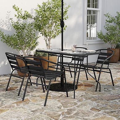 Merrick Lane 5pc Outdoor Dining Set With Glass Table, 6 Metal Slat Chairs