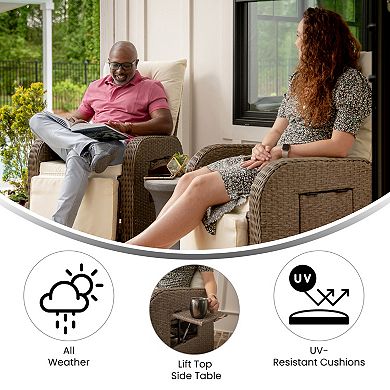 Merrick Lane Indoor/outdoor Patio Wicker Rattan Recliner Lounge Chair With Table