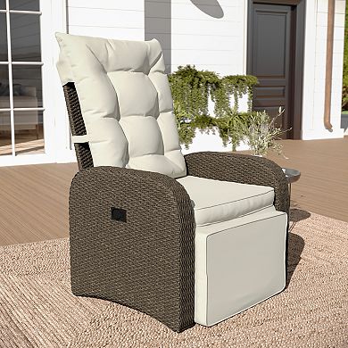 Merrick Lane Indoor/outdoor Patio Wicker Rattan Recliner Lounge Chair With Table