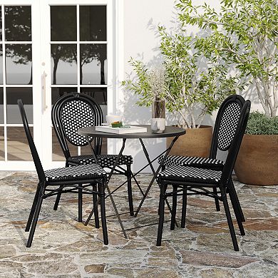 Merrick Lane 4 Pack Bistro Chair With Pe Rattan Seat And Metal Frame