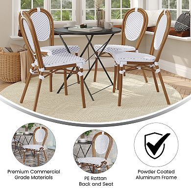 Merrick Lane 4 Pack Bistro Chair With Pe Rattan Seat And Metal Frame