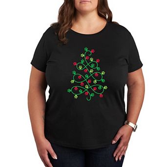 Plus Size Paw Print Christmas Tree Graphic Tee