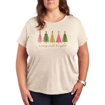 Plus Size Merry & Bright Christmas Trees Graphic Tee