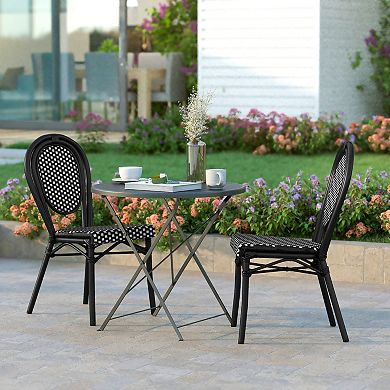 Emma And Oliver 2 Pack Stacking Bistro Chair With Metal Frame & Pe Seat