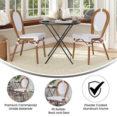 Emma And Oliver 2 Pack Stacking Bistro Chair With Metal Frame & Pe Seat