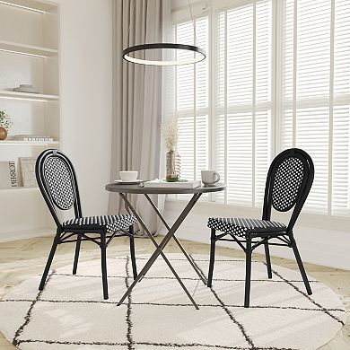 Emma And Oliver 2 Pack Stacking Bistro Chair With Metal Frame & Pe Seat