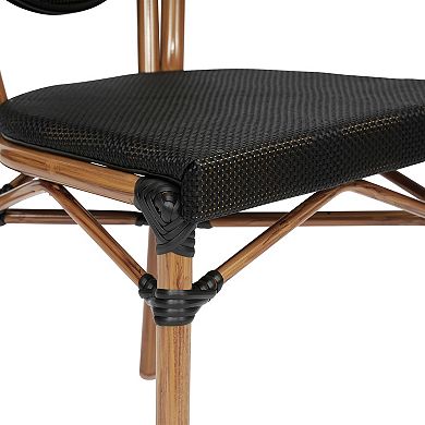 Emma And Oliver Stacking Bistro Chair With Rattan Print Metal Frame