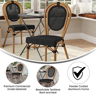 Emma And Oliver Stacking Bistro Chair With Rattan Print Metal Frame