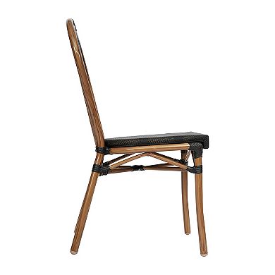Emma And Oliver Stacking Bistro Chair With Rattan Print Metal Frame