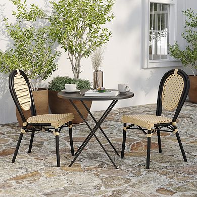Merrick Lane 2 Pack Bistro Chair With Pe Cane Rattan Seat And Metal Frame