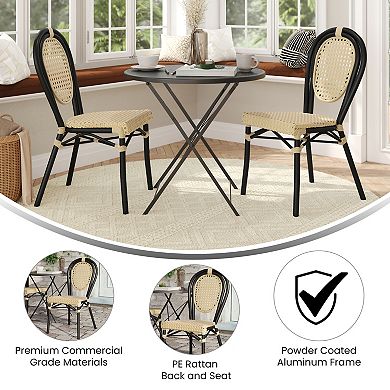 Merrick Lane 2 Pack Bistro Chair With Pe Cane Rattan Seat And Metal Frame