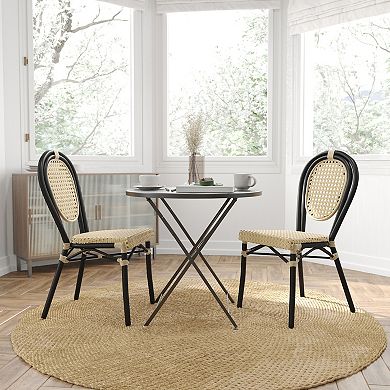 Merrick Lane 2 Pack Bistro Chair With Pe Cane Rattan Seat And Metal Frame