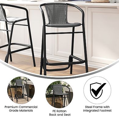 Merrick Lane Pe Rattan Restaurant Style Barstool For Indoor/outdoor Use