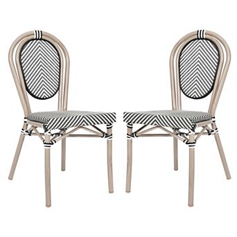 Emma And Oliver 2 Pack Stacking Bistro Chair With Rattan Print Metal Frame