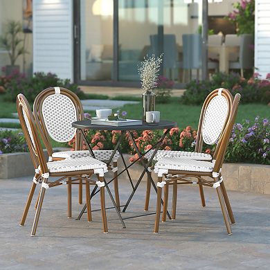 Emma And Oliver 2 Pack Stacking Bistro Chair With Rattan Print Metal Frame