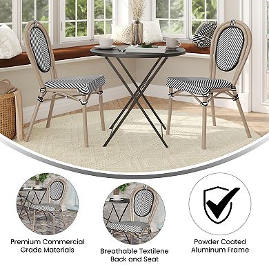 Emma And Oliver 2 Pack Stacking Bistro Chair With Rattan Print Metal Frame