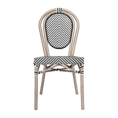 Emma And Oliver 2 Pack Stacking Bistro Chair With Rattan Print Metal Frame