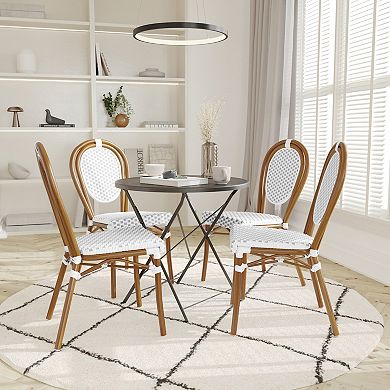 Emma And Oliver 2 Pack Stacking Bistro Chair With Rattan Print Metal Frame