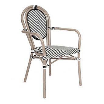 Emma And Oliver Stacking Bistro Chair With Rattan Print Metal Frame