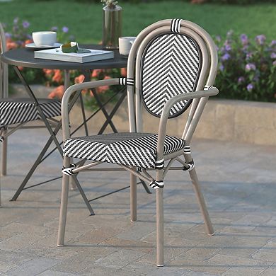 Emma And Oliver Stacking Bistro Chair With Rattan Print Metal Frame