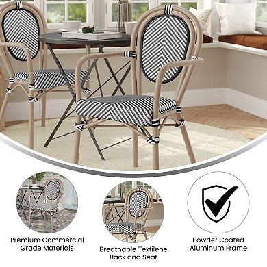 Emma And Oliver Stacking Bistro Chair With Rattan Print Metal Frame