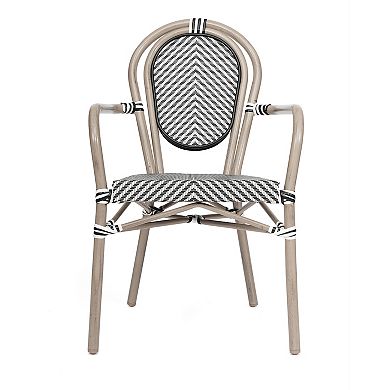 Emma And Oliver Stacking Bistro Chair With Rattan Print Metal Frame