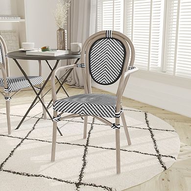 Emma And Oliver Stacking Bistro Chair With Rattan Print Metal Frame