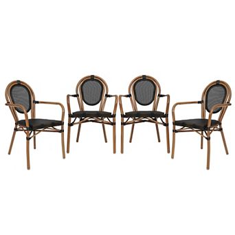 Emma And Oliver 4 Pack Stacking Bistro Chair With Rattan Print Metal Frame