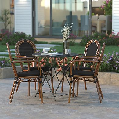 Emma And Oliver 4 Pack Stacking Bistro Chair With Rattan Print Metal Frame