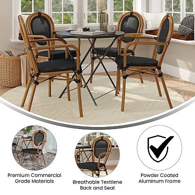 Emma And Oliver 4 Pack Stacking Bistro Chair With Rattan Print Metal Frame