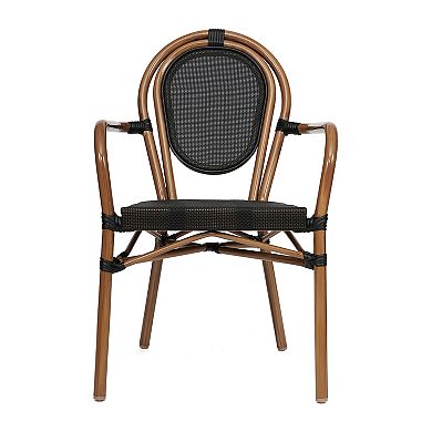 Emma And Oliver 4 Pack Stacking Bistro Chair With Rattan Print Metal Frame
