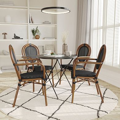 Emma And Oliver 4 Pack Stacking Bistro Chair With Rattan Print Metal Frame